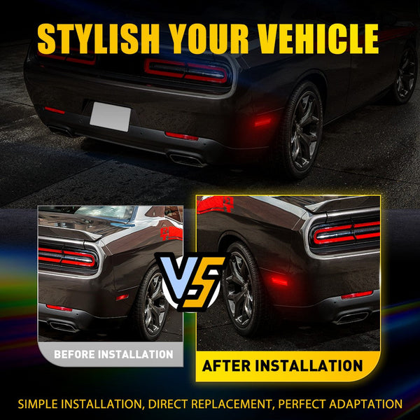 LED Side Marker Light for Dodge Challenger 2015-2023, Red, Rear, Clear Lens