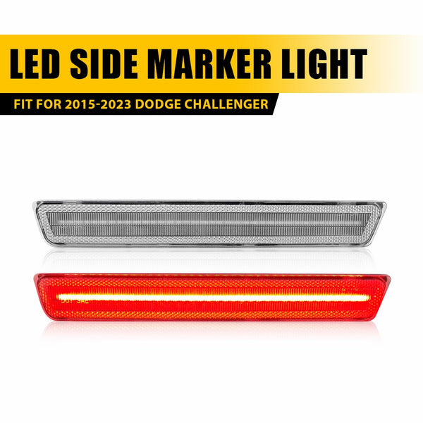 LED Side Marker Light for Dodge Challenger 2015-2023, Red, Rear, Clear Lens
