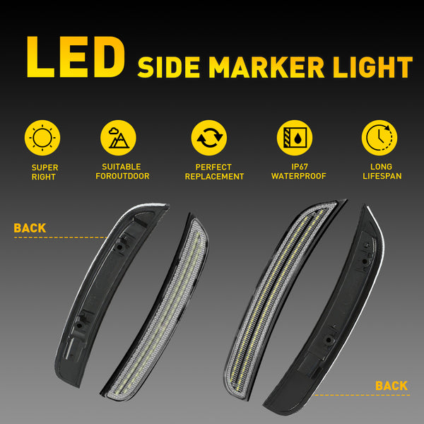 LED Side Marker Light for Dodge Charger 2015-2022, Clear Lens, White, Front & Rear