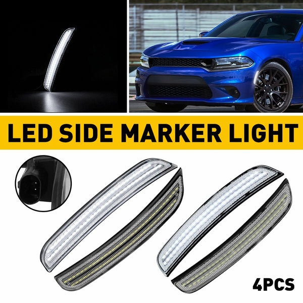 LED Side Marker Light for Dodge Charger 2015-2022, Clear Lens, White, Front & Rear