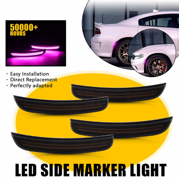 LED Side Marker Light for Dodge Charger 2015-2022, Pink/Purple, Front & Rear