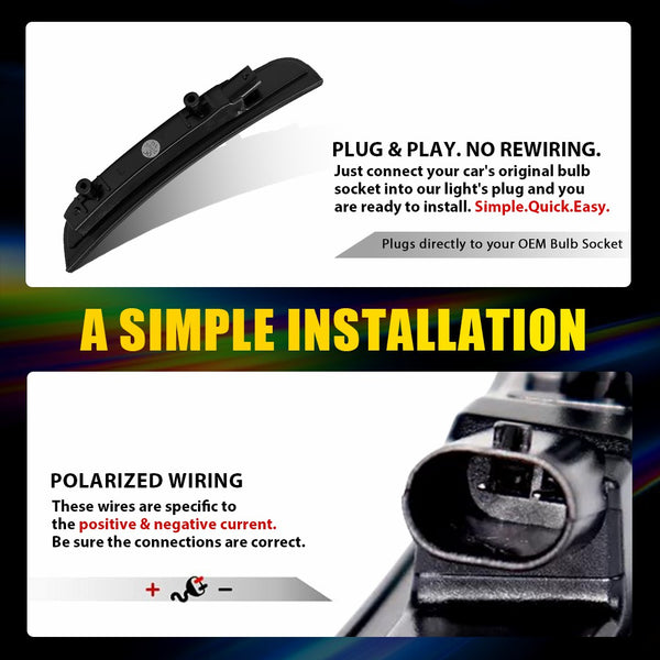 LED Side Marker Light for Dodge Charger 2015-2022, Smoked Lens, White, Front Bumper