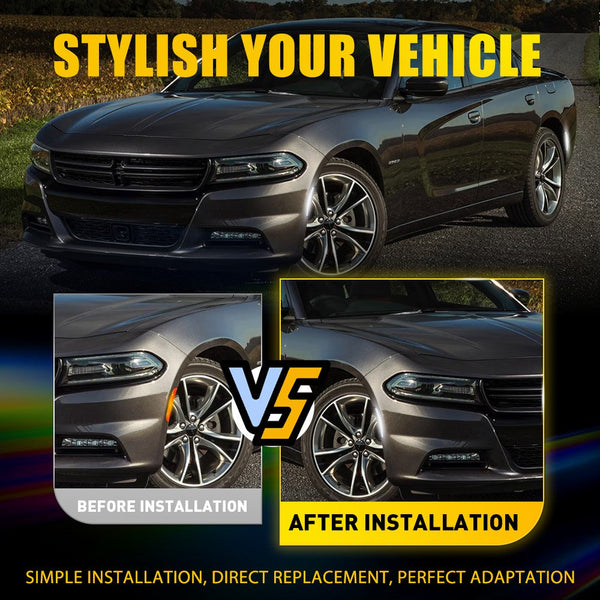 LED Side Marker Light for Dodge Charger 2015-2022, Smoked Lens, White, Front Bumper