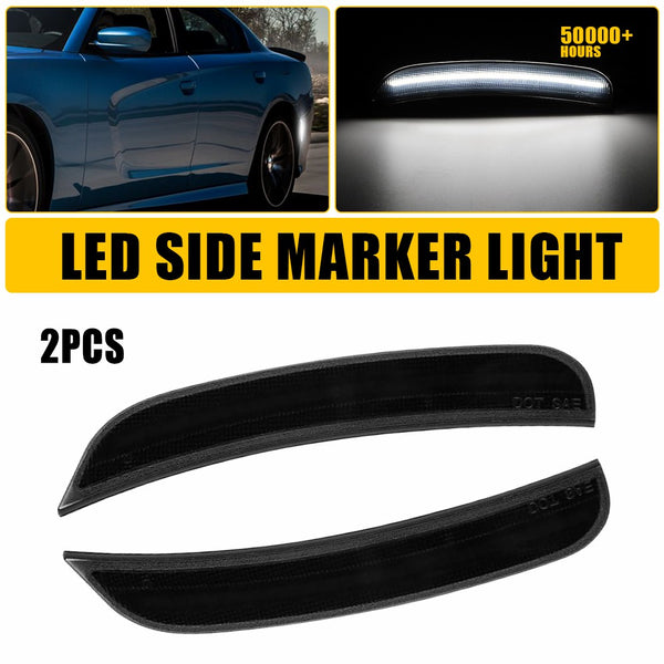 LED Side Marker Light for Dodge Charger 2015-2022, Smoked Lens, White, Rear