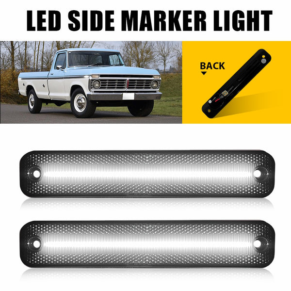 LED Side Marker Light for Ford Bronco/F-Series/E-Series, Smoked Lens, White, Turn Signal