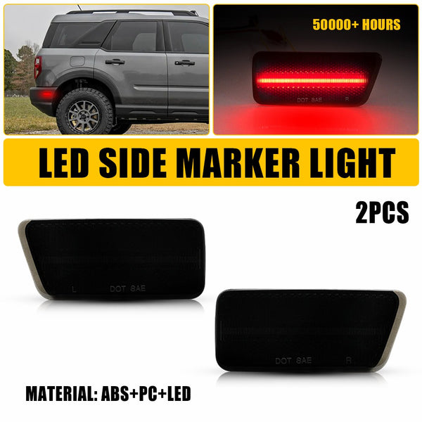 LED Side Marker Light for Ford Bronco Sport 2021-2023, Smoked Lens, Red, Rear Bumper