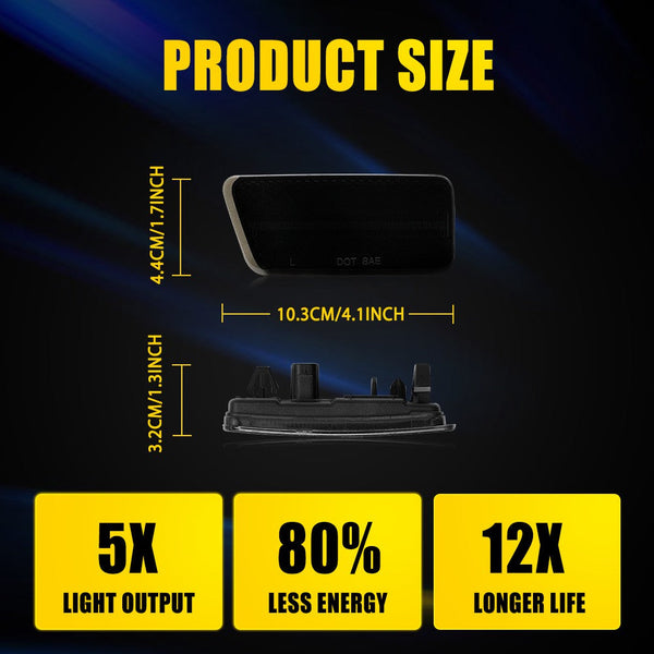 LED Side Marker Light for Ford Bronco Sport 2021-2024, Smoked Lens, Front Bumper