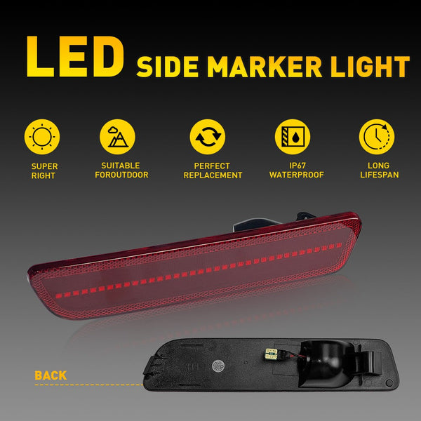 LED Side Marker Light for Ford Mustang 2005-2009, Red Lens, Rear L&R