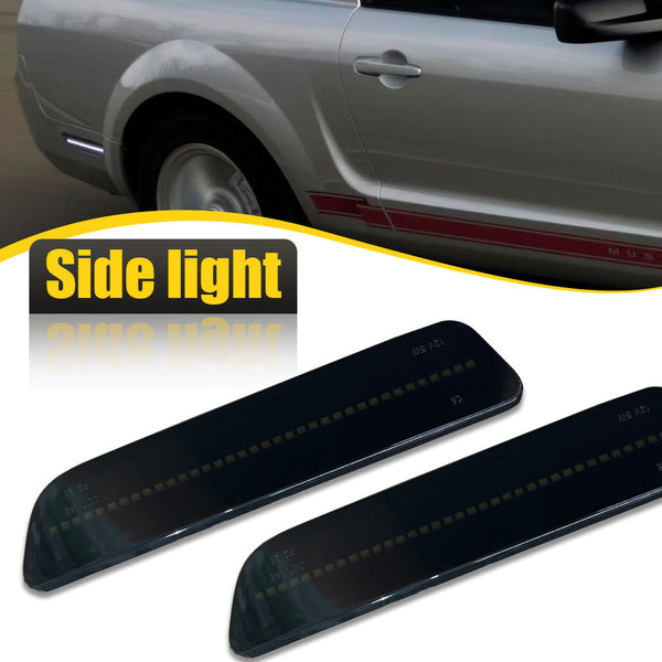 LED Side Marker Light for Ford Mustang 2005-2009, Smoked Lens, Cold White