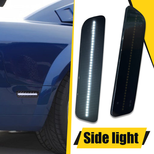 LED Side Marker Light for Ford Mustang 2005-2009, Smoked Lens, Cold White