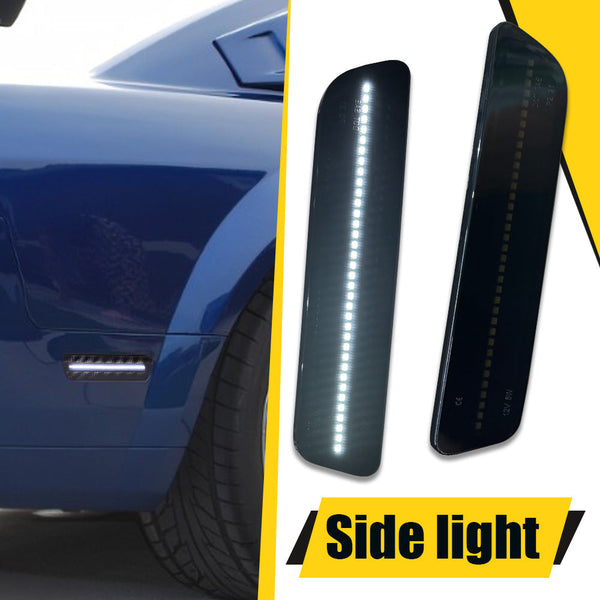LED Side Marker Light for Ford Mustang 2005-2009, Smoked Lens, Cold White