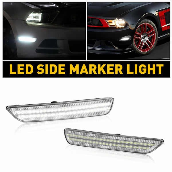 LED Side Marker Light for Ford Mustang 2010-2014, Clear Lens, Front L&R