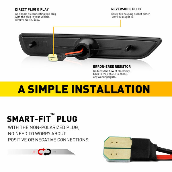 LED Side Marker Light for Ford Mustang 2010-2014, Clear Lens, Front L&R