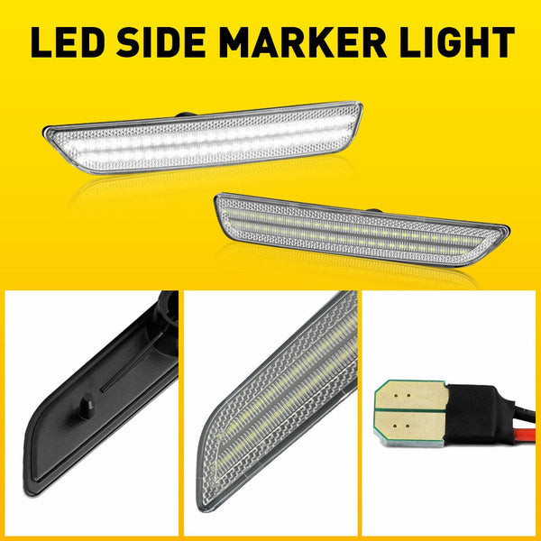 LED Side Marker Light for Ford Mustang 2010-2014, Clear Lens, Front L&R