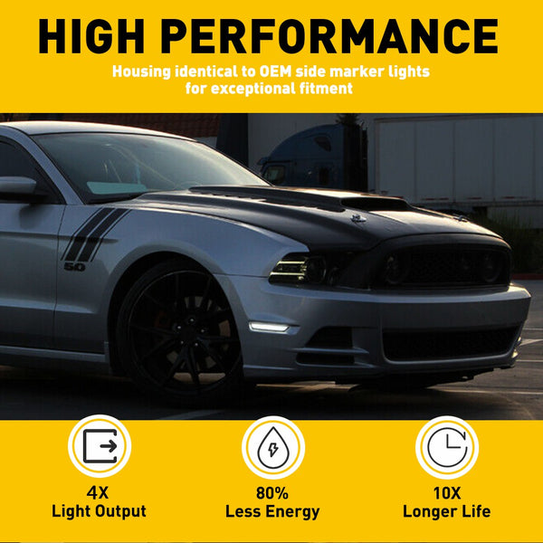 LED Side Marker Light for Ford Mustang 2010-2014, Clear Lens, Front L&R