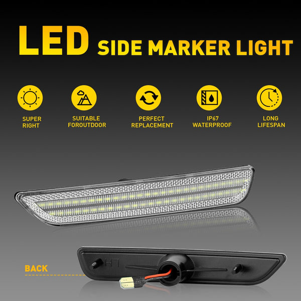 LED Side Marker Light for Ford Mustang 2010-2014, Clear Lens, Front L&R