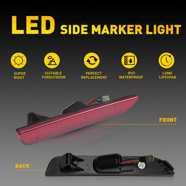 LED Side Marker Light for Ford Mustang 2010-2014, Red, Rear Bumper