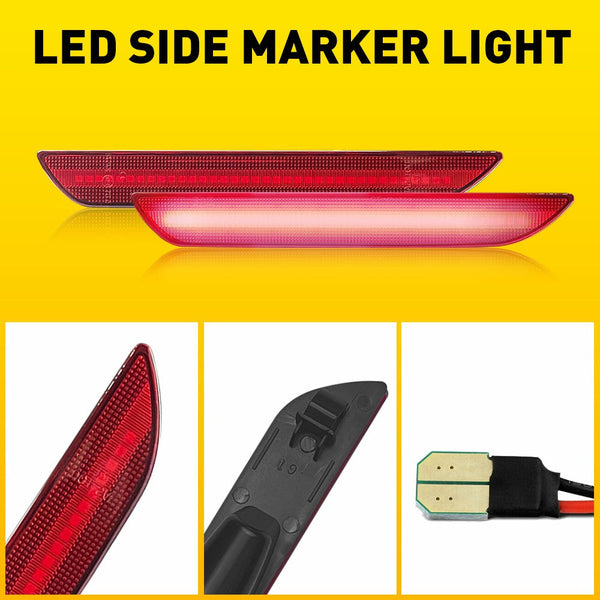 LED Side Marker Light for Ford Mustang 2015-2022, Red Lens, Rear L&R
