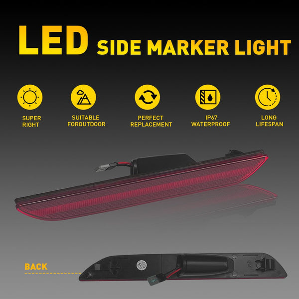 LED Side Marker Light for Ford Mustang 2015-2022, Red Lens, Rear L&R