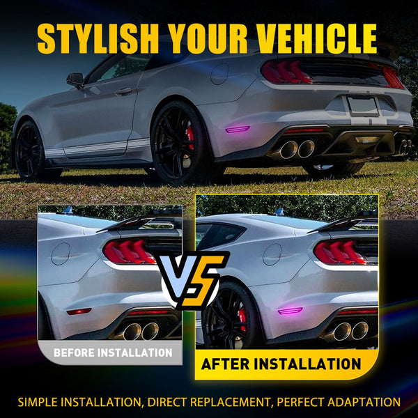 LED Side Marker Light for Ford Mustang 2015-2023, Dynamic Turn Signal, Purple, Bumper