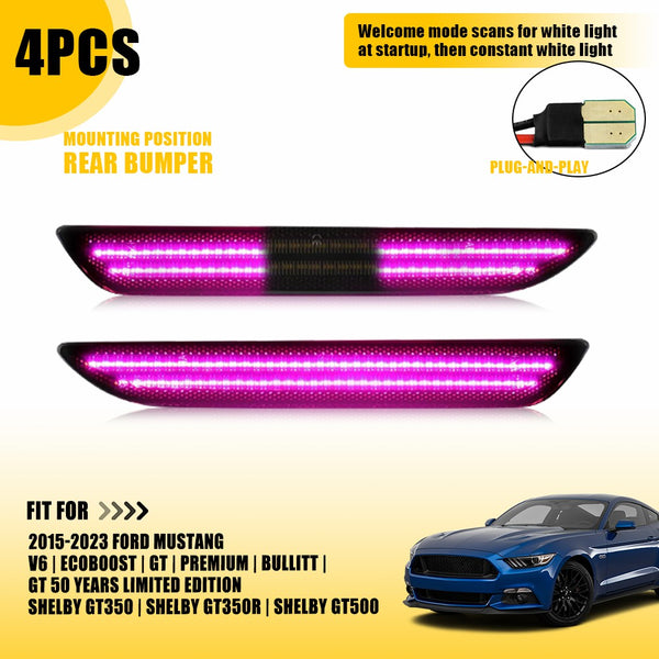 LED Side Marker Light for Ford Mustang 2015-2023, Dynamic Turn Signal, Purple, Bumper