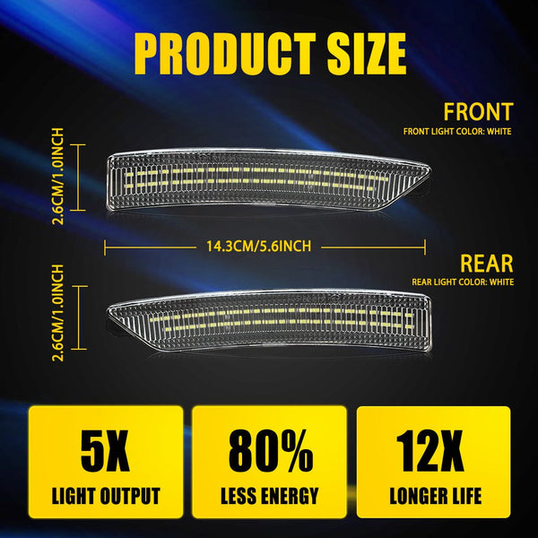 LED Side Marker Light for Ford Mustang 2024-2025, Cold White, Front & Rear