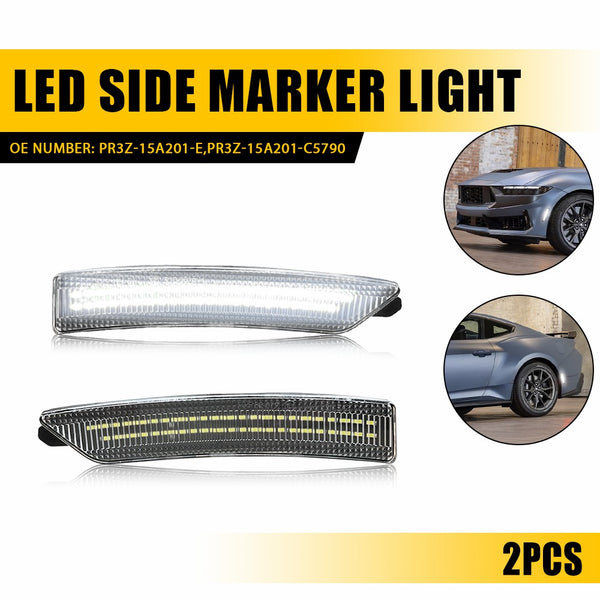 LED Side Marker Light for Ford Mustang 2024-2025, Cold White, Front & Rear