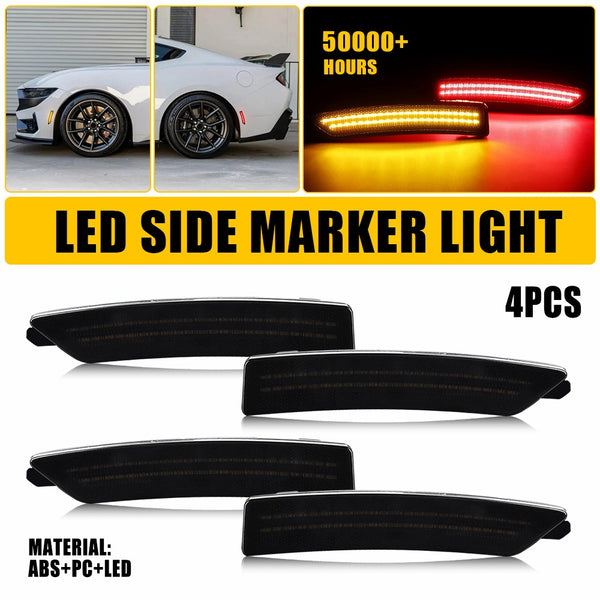 LED Side Marker Light for Ford Mustang S650 2024-2025, Smoked Lens, Amber/Red