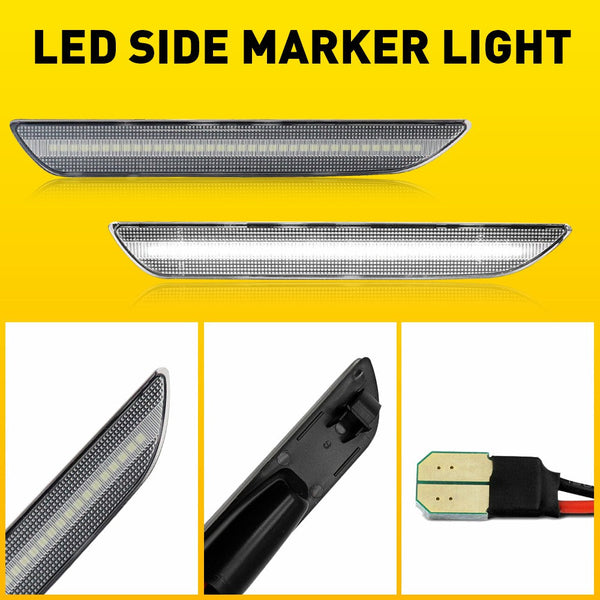 LED Side Marker Light for Ford Mustang V6/EcoBoost/GT 2015-2022, Clear Lens, White, Rear