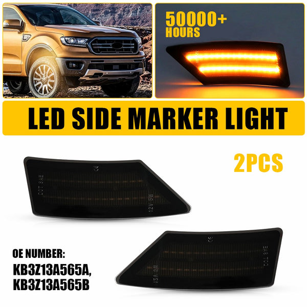 LED Side Marker Light for Ford Ranger 2019-2022, Smoked Lens, Amber, Front Bumper