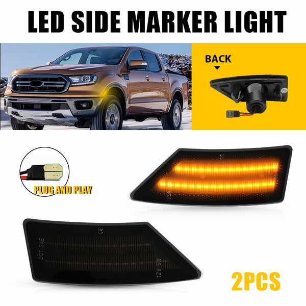 LED Side Marker Light for Ford Ranger 2019-2022, Smoked Lens, Amber, Front Bumper