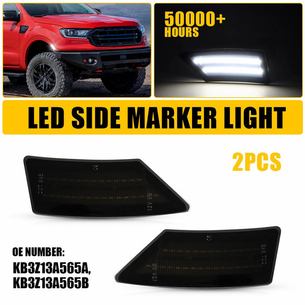 LED Side Marker Light for Ford Ranger 2019-2022, Smoked Lens, White, Front Fender