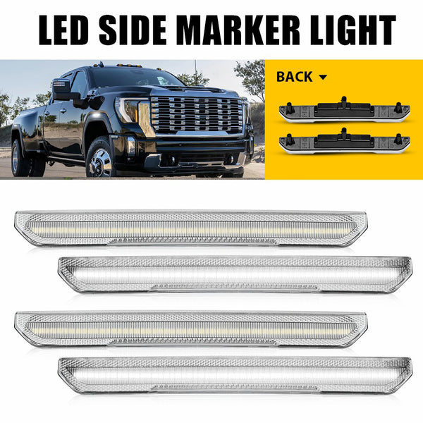 LED Side Marker Light for GMC Sierra 2500/3500 HD 2020-2023, White, Front & Rear
