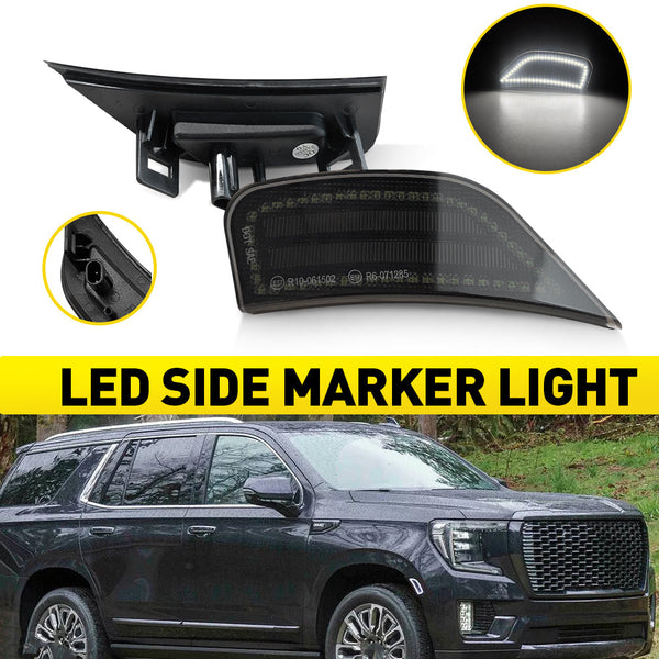 LED Side Marker Light for GMC Yukon/Chevy Tahoe/Suburban 2021-2023, Smoked Lens, White