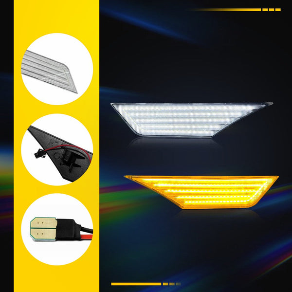 LED Side Marker Light for Honda Civic 2016-2021, Clear Lens, Switchback Sequential