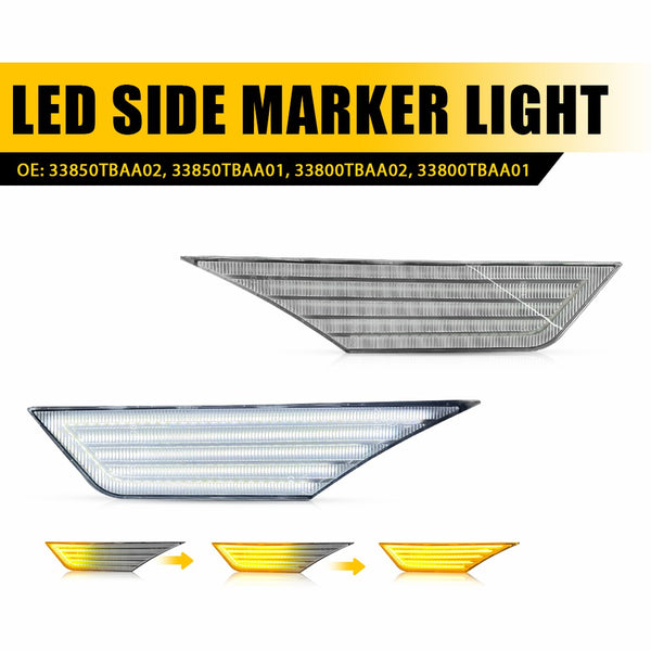 LED Side Marker Light for Honda Civic 2016-2021, Clear Lens, Switchback Sequential
