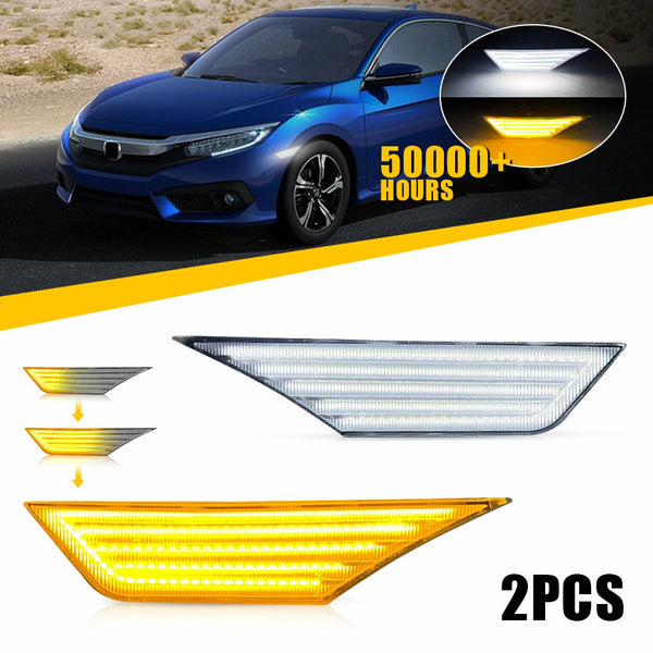 LED Side Marker Light for Honda Civic 2016-2021, Clear Lens, Switchback Sequential