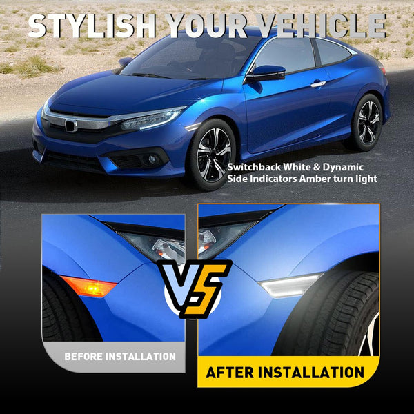 LED Side Marker Light for Honda Civic 2016-2021, Sequential Switchback Turn Signal