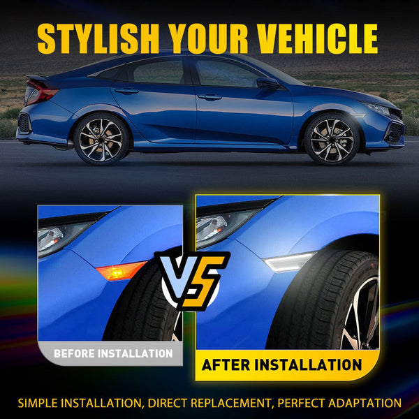 LED Side Marker Light for Honda Civic 2016-2021, Sequential Turn Signal/DRL