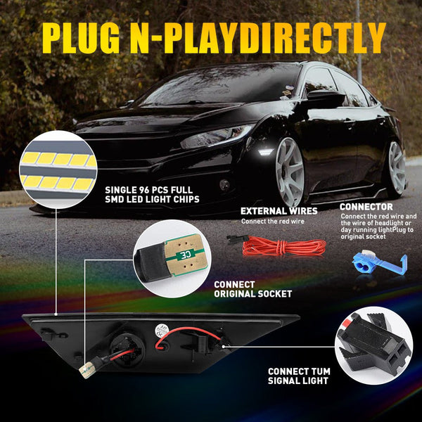 LED Side Marker Light for Honda Civic 2016-2021, Switchback Sequential Turn Signal