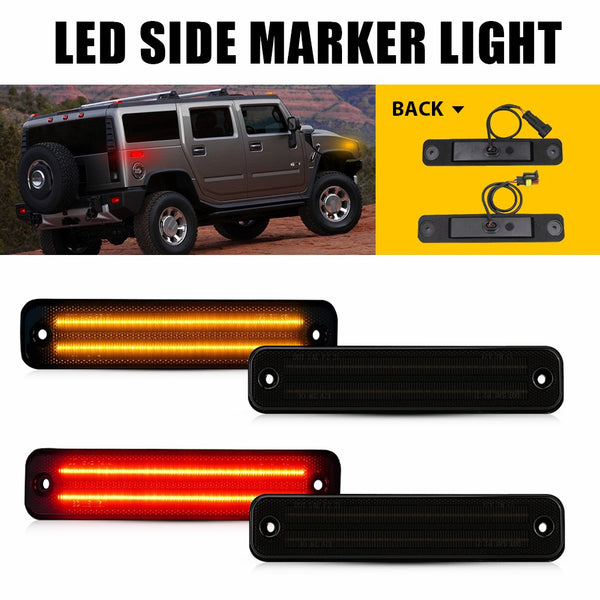 LED Side Marker Light for Hummer H2 2003-2009, Smoked Lens, Amber/Red, Front & Rear