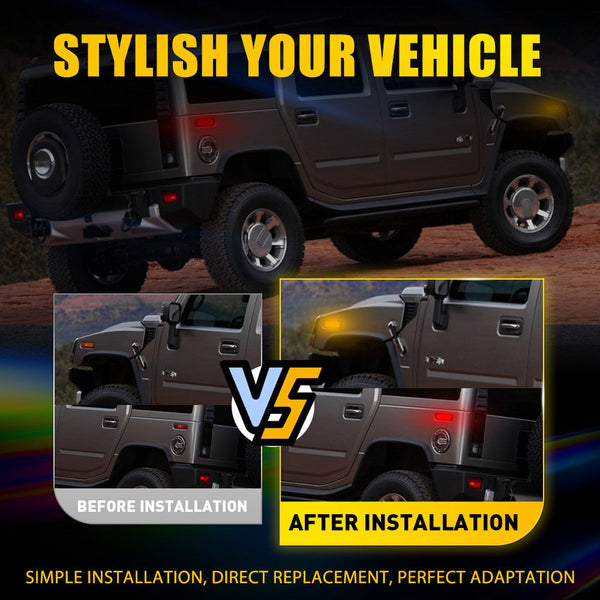 LED Side Marker Light for Hummer H2 2003-2009, Smoked Lens, Amber/Red, Front & Rear