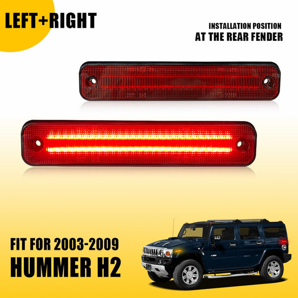 LED Side Marker Light for Hummer H2 2003-2009, Smoked Lens, Red, Rear