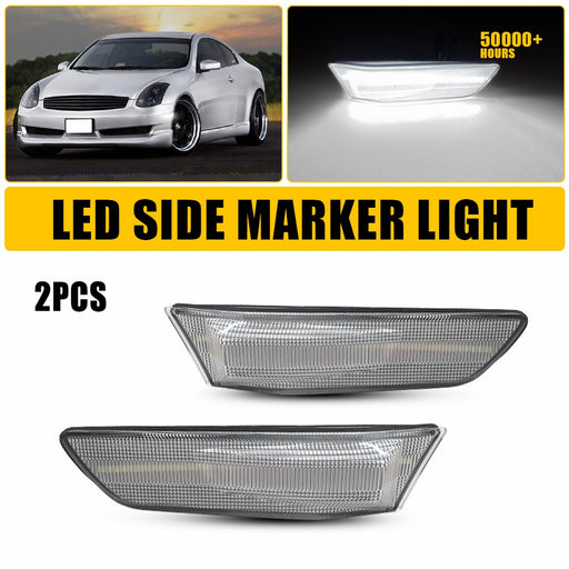 LED Side Marker Light for Infiniti G35 Coupe 2003-2007, Clear Lens, White, Front Bumper