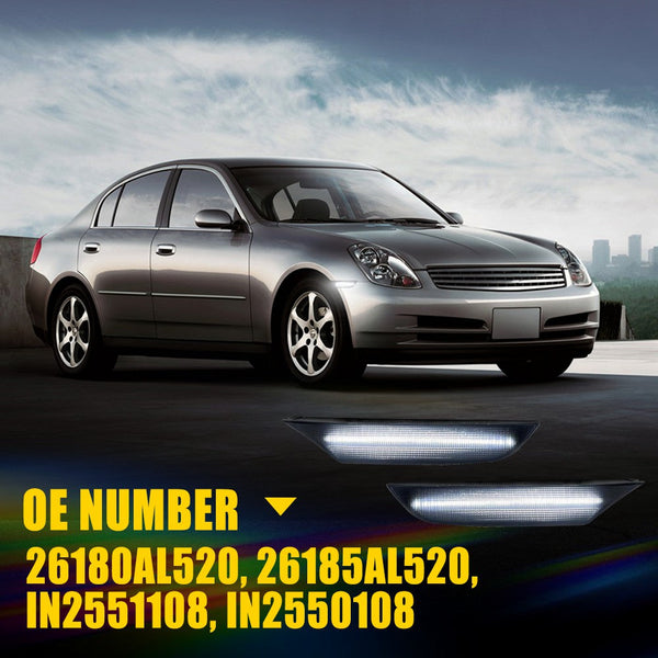 LED Side Marker Light for Infiniti G35 Sedan 2003-2006, Smoked Lens, White, Front Bumper