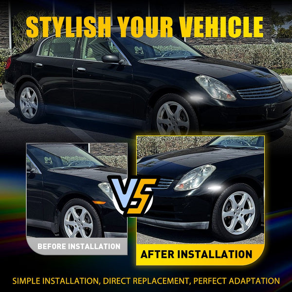 LED Side Marker Light for Infiniti G35 Sedan 2003-2006, Smoked Lens, White, Front Bumper