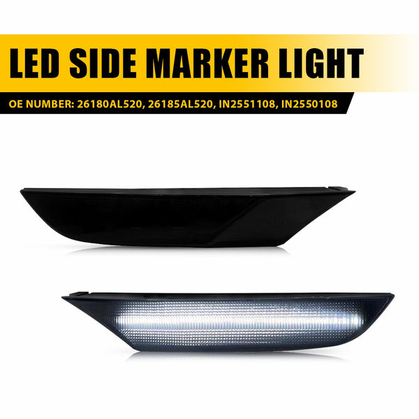 LED Side Marker Light for Infiniti G35 Sedan 2003-2006, Smoked Lens, White, Front Bumper