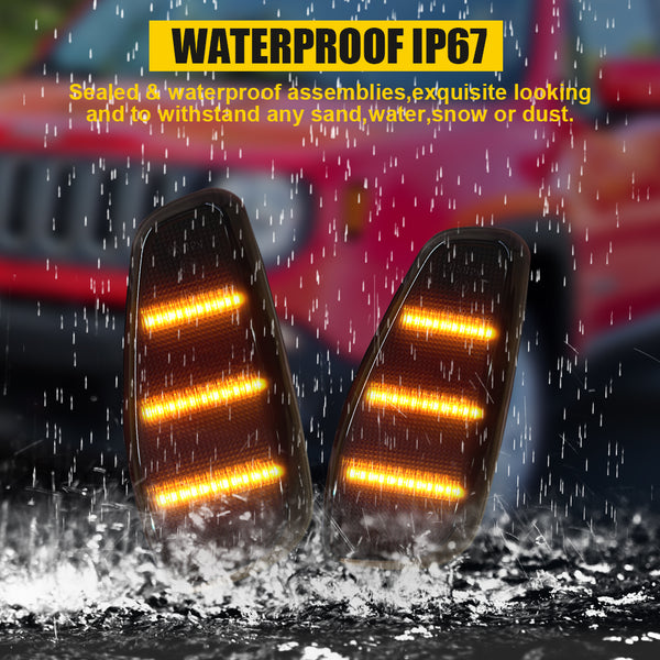 LED Side Marker Light for Jeep Renegade 2015-2023, Smoked Lens, Amber, Front