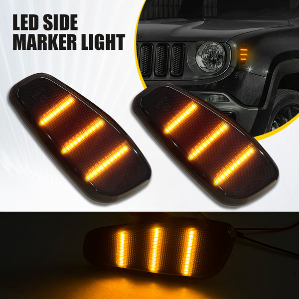 LED Side Marker Light for Jeep Renegade 2015-2023, Smoked Lens, Amber, Front