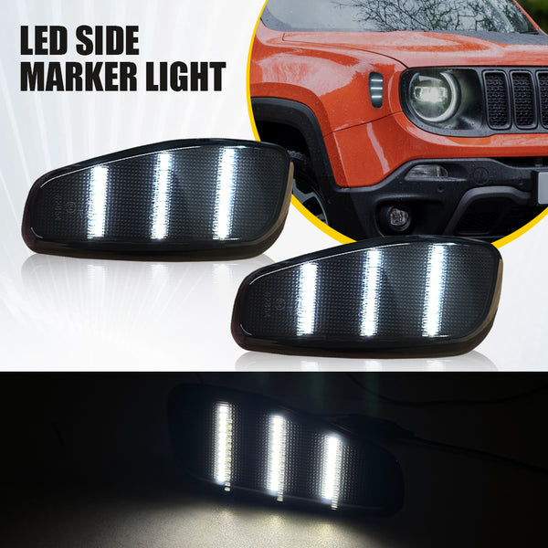 LED Side Marker Light for Jeep Renegade 2015-2023, Smoked Lens, White, Front